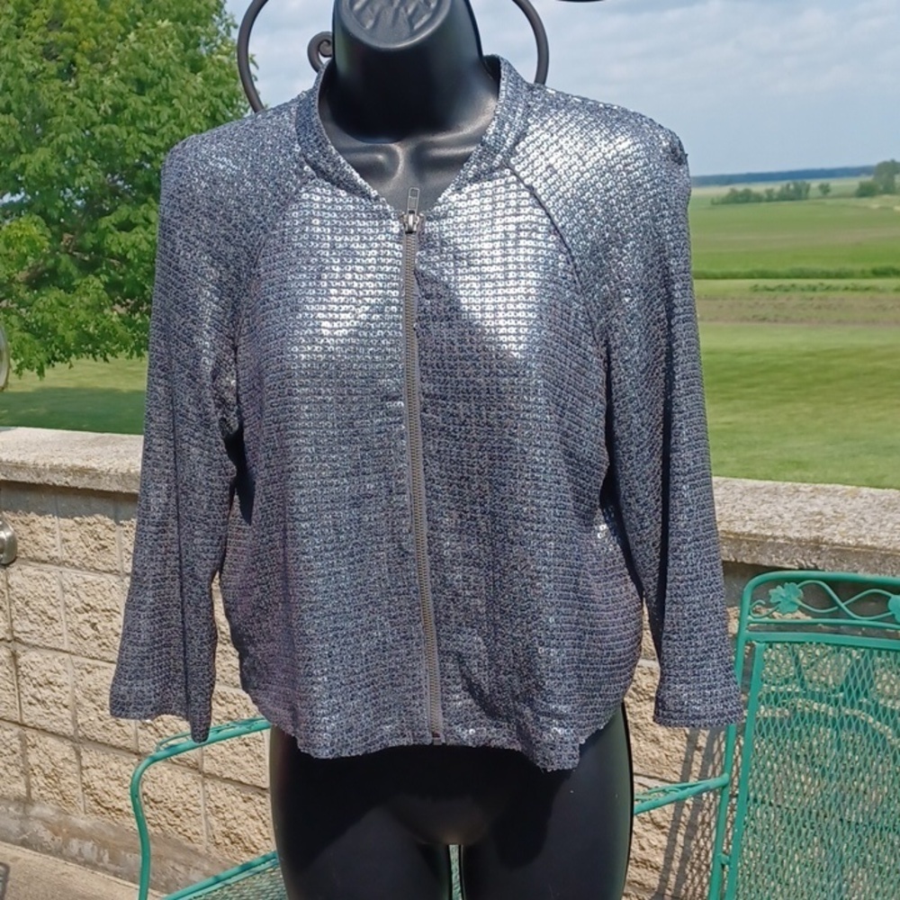 ANTHROPOLOGIE SILENCE + NOISE Jacket Sequined Silver Size M Women's